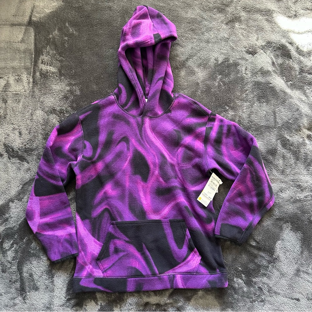 Zella Girl Purple Black Swirl Fleece‎ Hoodie Sweatshirt size Large 10/12